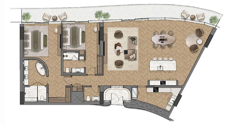 Baccarat Residences Saadiyat 2 Bedroom Apartment Floor Plan