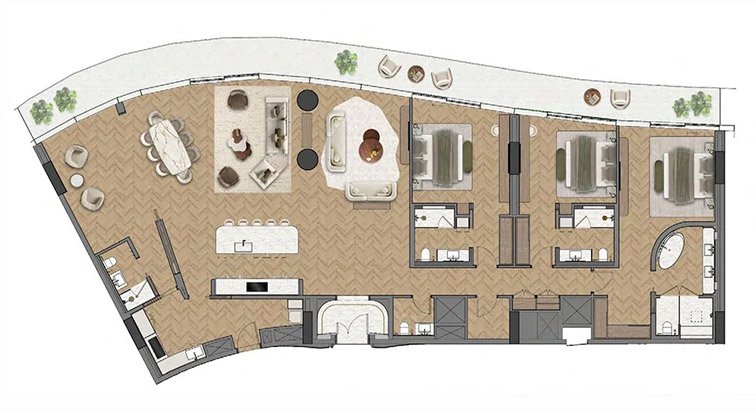 Baccarat Residences Saadiyat 3 Bedroom Apartment Floor Plan